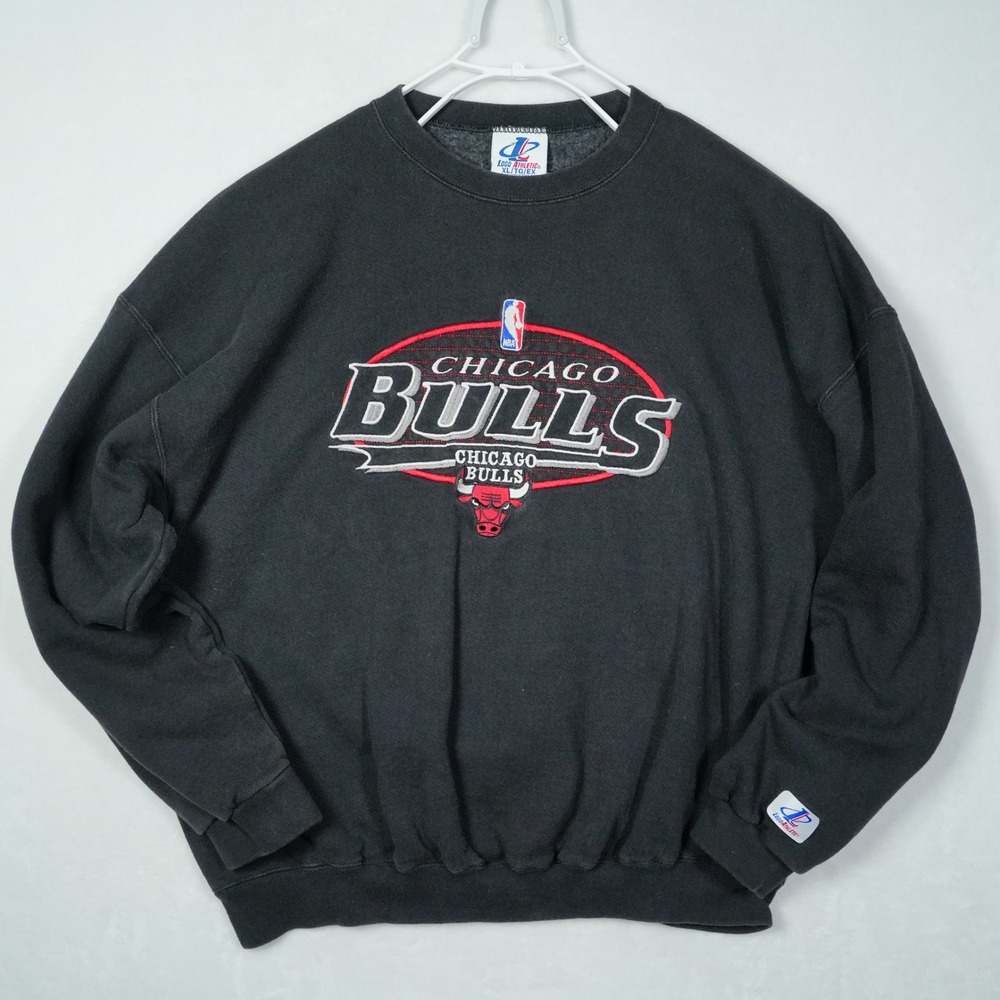 Vintage Logo Athletic Chicago Bulls NBA Sweatshirt Black XL Embroidered USA